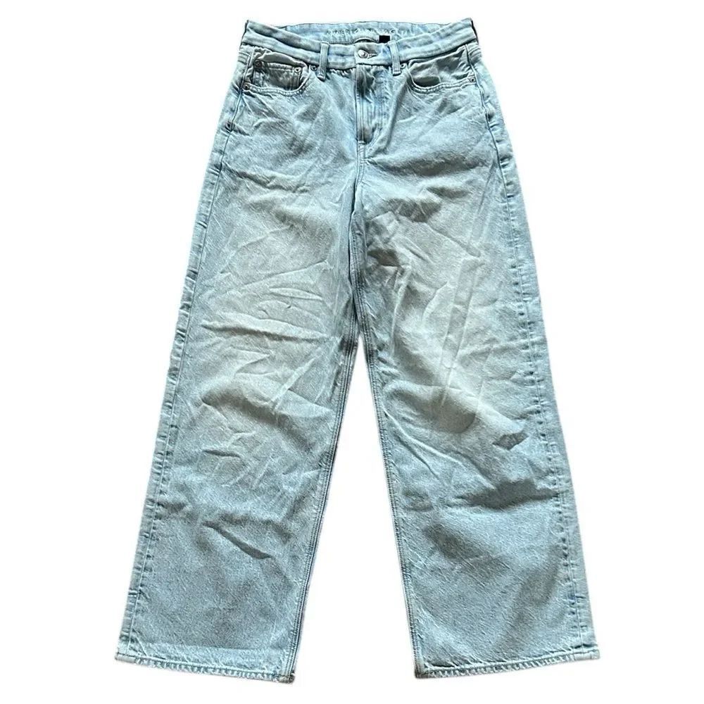 American Eagle Light Wash Curvy Super High Rise Baggy Straight Jeans